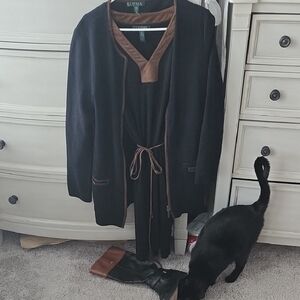 Ralph Lauren Black and Brown Knit Cardigan And Dress Set
